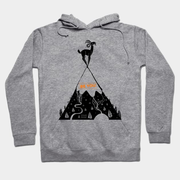 How to live - be you! Mountain sheep on summit - orange Hoodie by mnutz